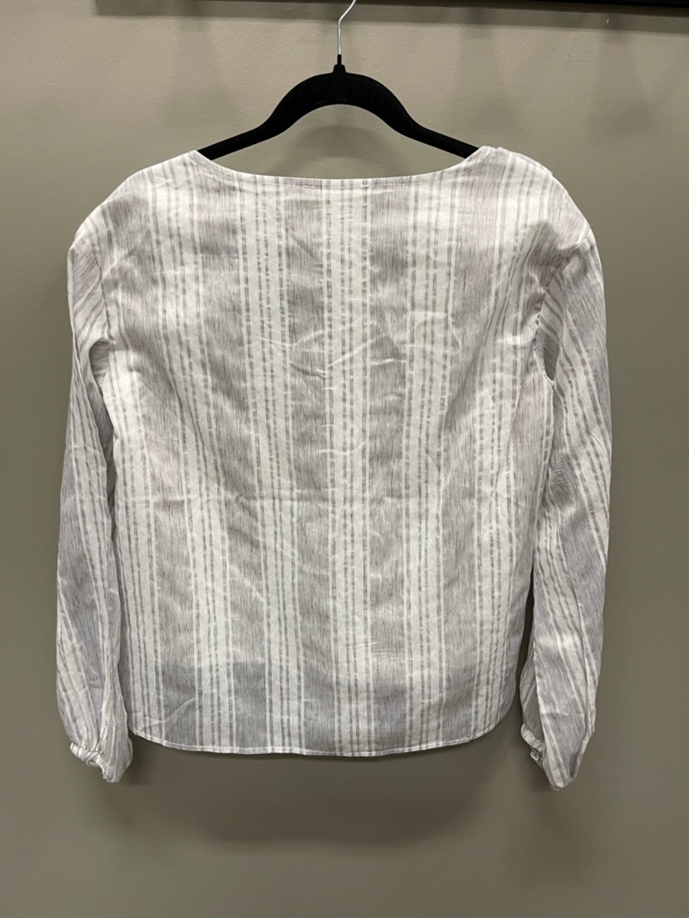 Listicle White & Gray Striped Ruffle-Front Blouse - Picture 2 of 5